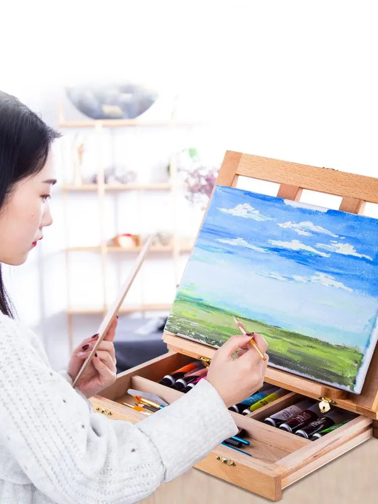 Portable Wooden Table Easels for Painting Artist Kids Sketch Drawer Box Desktop Laptop Accessories Suitcase Paint Art Supplies