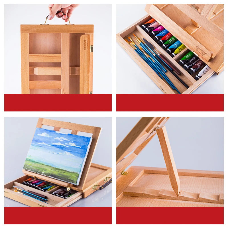 Portable Wooden Table Easels for Painting Artist Kids Sketch Drawer Box Desktop Laptop Accessories Suitcase Paint Art Supplies