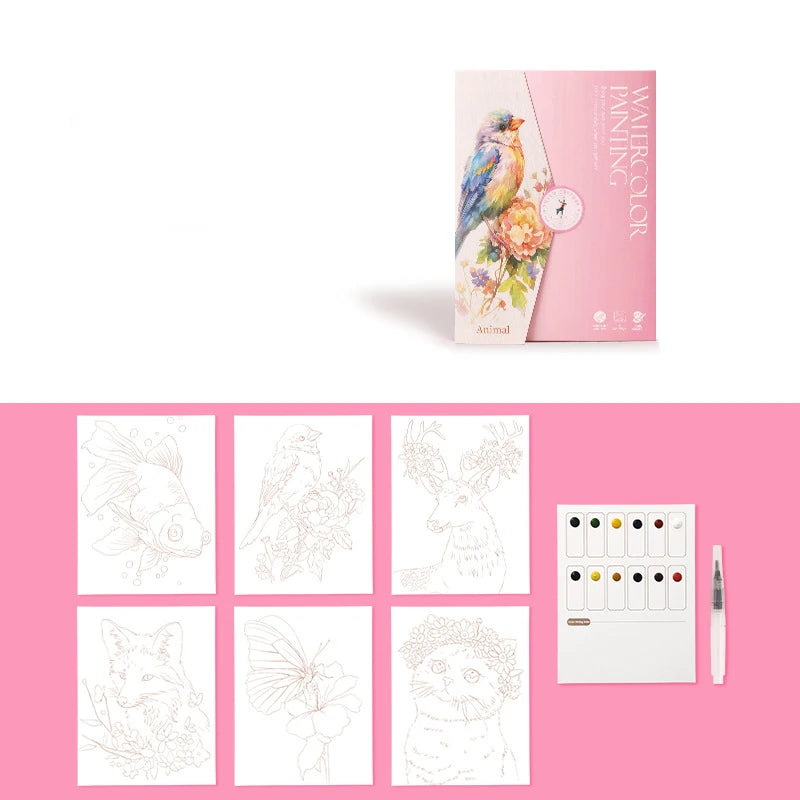 6 creative watercolor painting sets, including watercolor paper and pigments for artistic painting and coloring