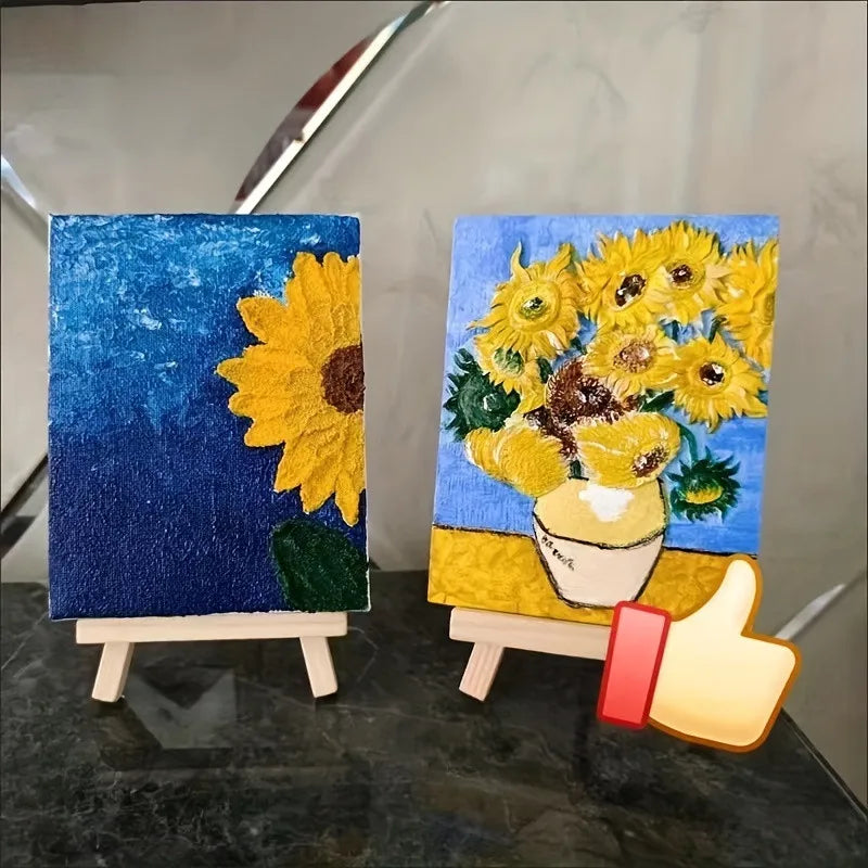1 set of painting kit, 1 drawing board, 1 easel, 2 pens, 6 colors of paint, 1 palette, mini drawing board, acrylic paint