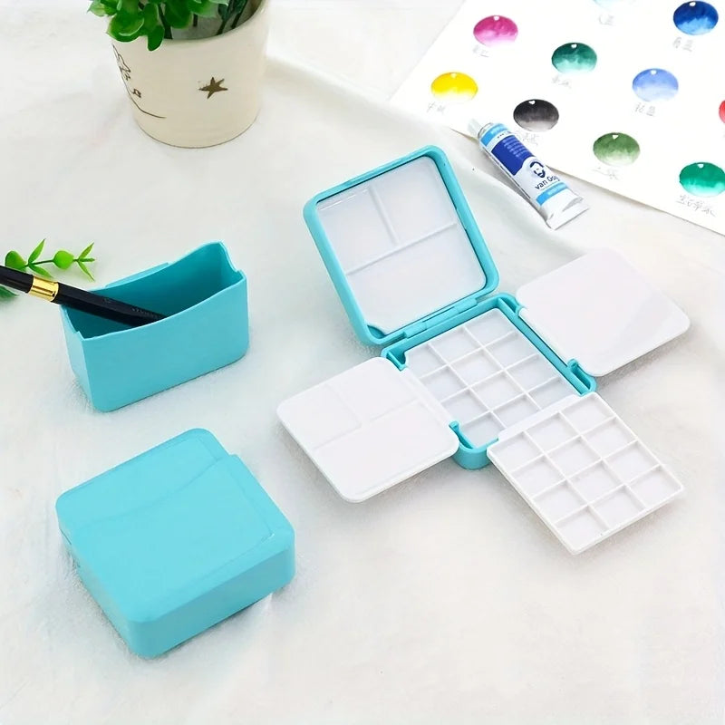1 Set Portable Watercolor Painting Set, with 24 Half-Box Storage, Mini Plastic Art Supplies Box,Suitable for Artists