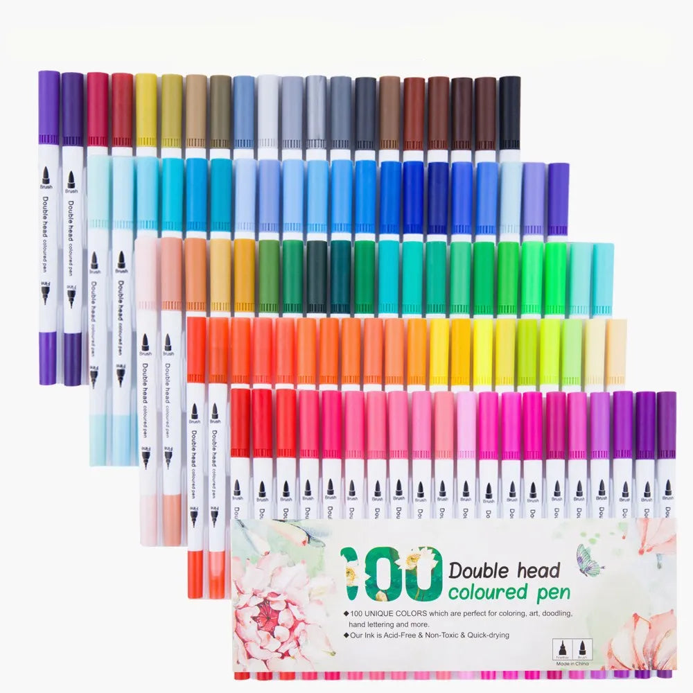 12/24/36/48 PCS Colored Art Sketching Markers Drawing Set Double-head Watercolor paint brush pen Diary supplies Stationery