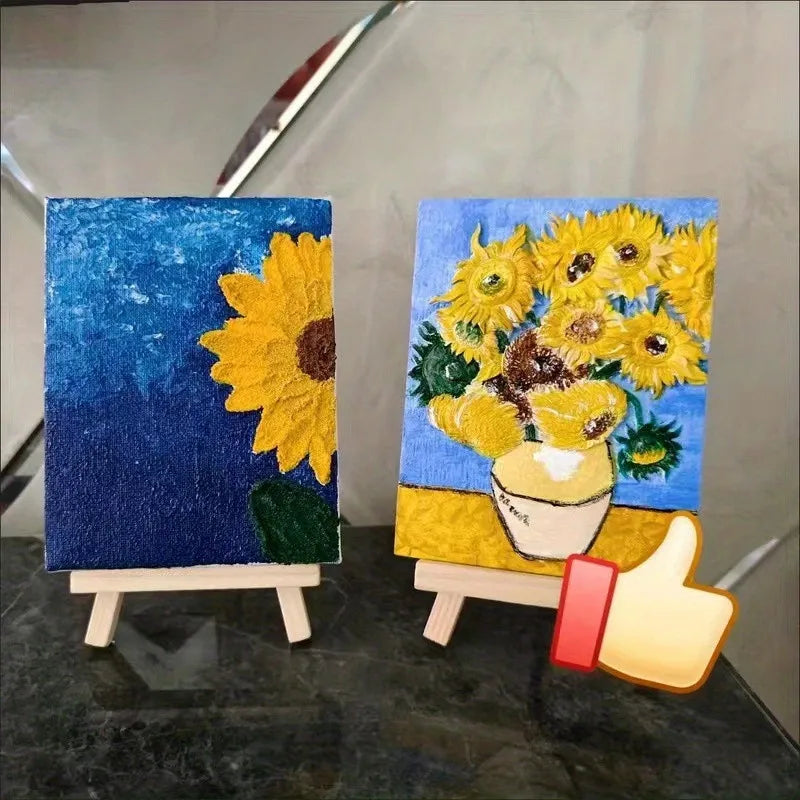 1 set of painting kit, 1 drawing board, 1 easel, 2 pens, 6 colors of paint, 1 palette, mini drawing board, acrylic paint