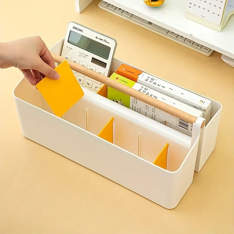 1 large plastic portable storage box with adjustable dividers with handles for art supplies, crafts and family room items
