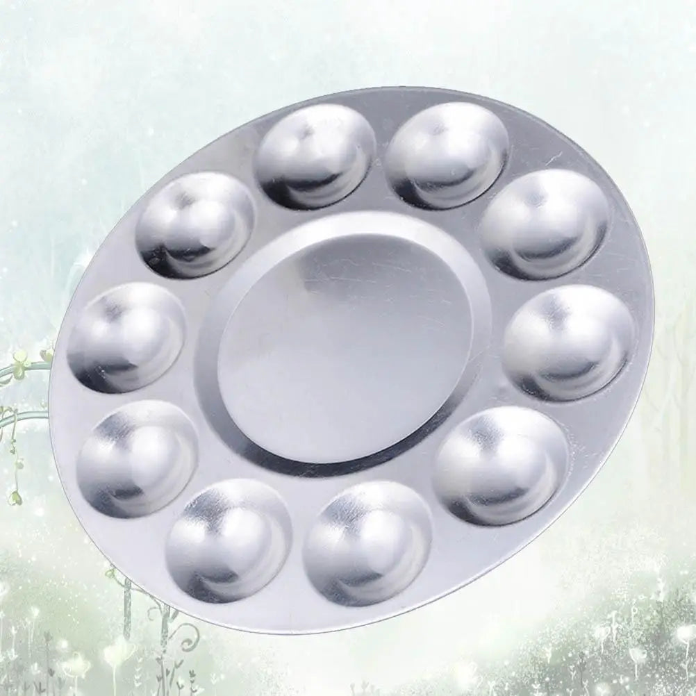 10 Holes Aluminum Palette Tray Painting Supplies Watercolor Round Color Mixing Durable Storage Save Space