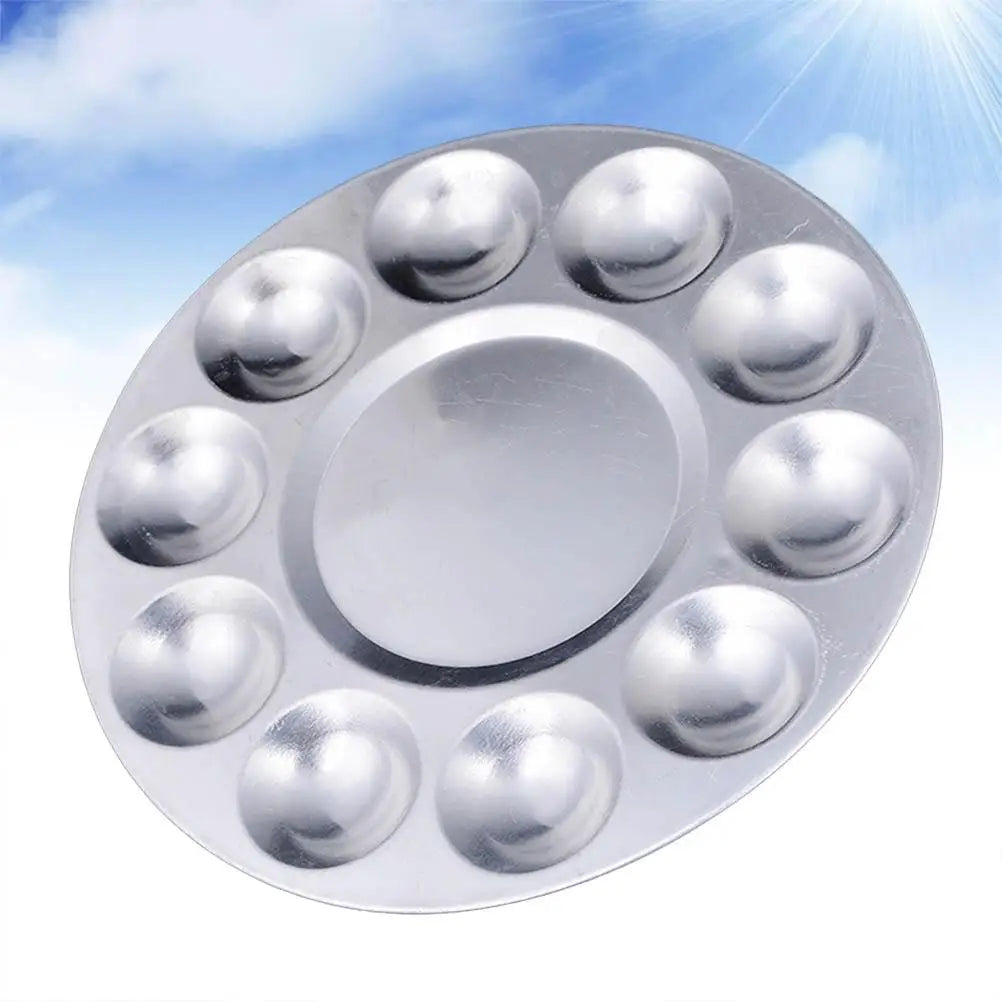 10 Holes Aluminum Palette Tray Painting Supplies Watercolor Round Color Mixing Durable Storage Save Space