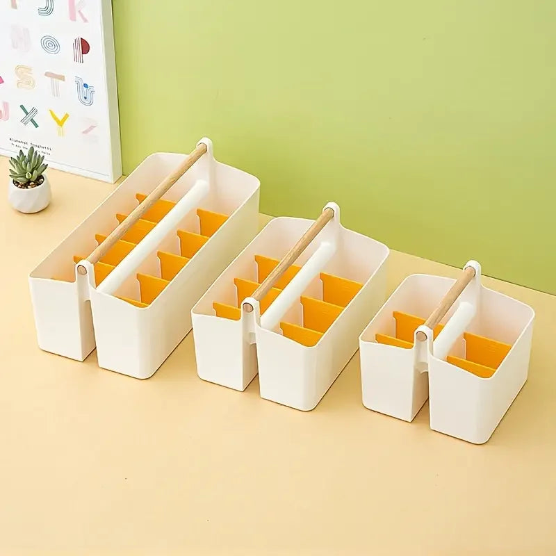 1 large plastic portable storage box with adjustable dividers with handles for art supplies, crafts and family room items