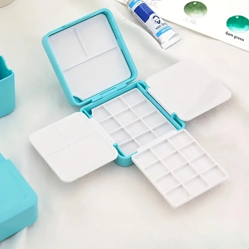 1 Set Portable Watercolor Painting Set, with 24 Half-Box Storage, Mini Plastic Art Supplies Box,Suitable for Artists