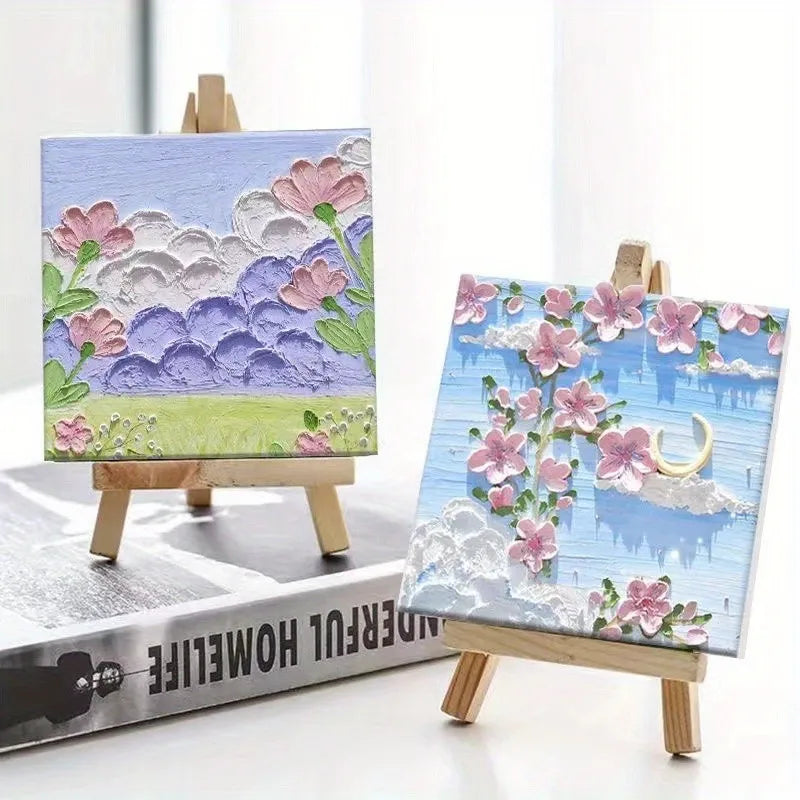 1 set of painting kit, 1 drawing board, 1 easel, 2 pens, 6 colors of paint, 1 palette, mini drawing board, acrylic paint