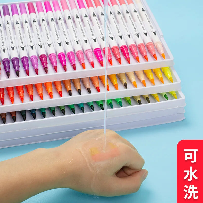 12/24/36/48 PCS Colored Art Sketching Markers Drawing Set Double-head Watercolor paint brush pen Diary supplies Stationery