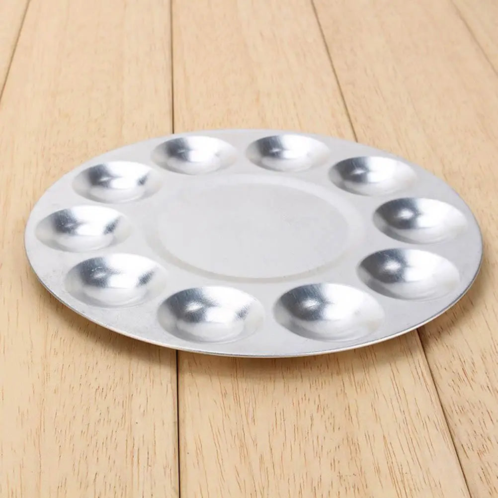 10 Holes Aluminum Palette Tray Painting Supplies Watercolor Round Color Mixing Durable Storage Save Space