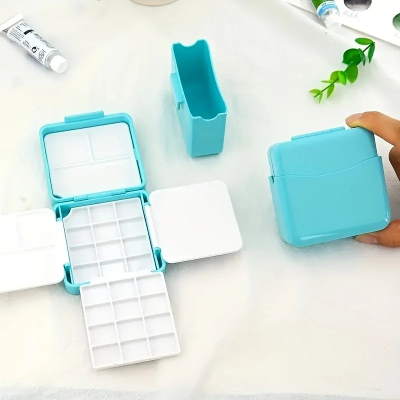 1 Set Portable Watercolor Painting Set, with 24 Half-Box Storage, Mini Plastic Art Supplies Box,Suitable for Artists