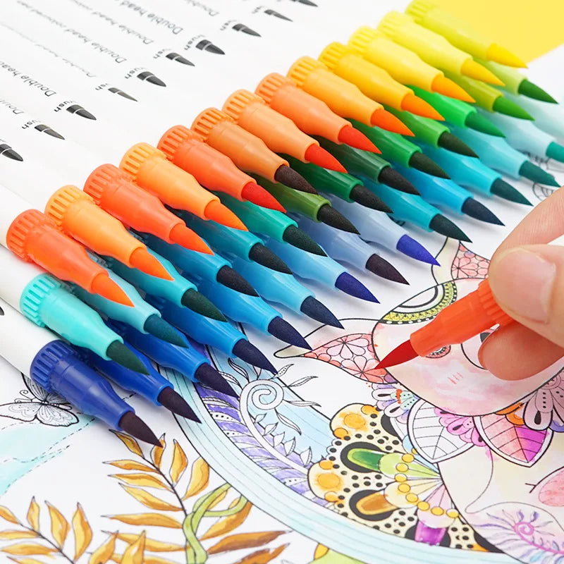 12/24/36/48 PCS Colored Art Sketching Markers Drawing Set Double-head Watercolor paint brush pen Diary supplies Stationery