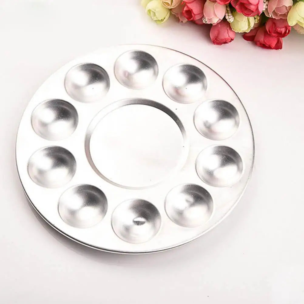 10 Holes Aluminum Palette Tray Painting Supplies Watercolor Round Color Mixing Durable Storage Save Space