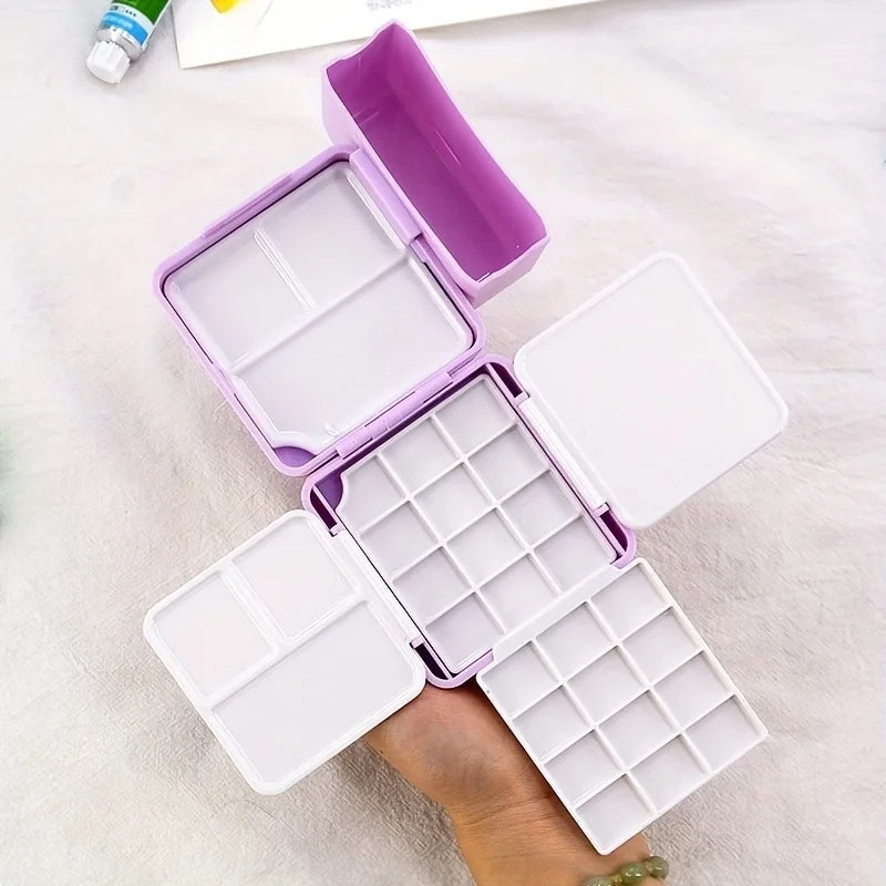 1 Set Portable Watercolor Painting Set, with 24 Half-Box Storage, Mini Plastic Art Supplies Box,Suitable for Artists