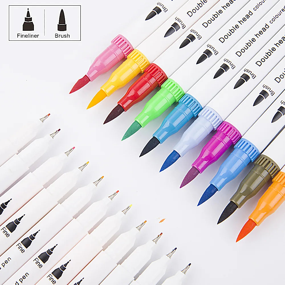 12/24/36/48 PCS Colored Art Sketching Markers Drawing Set Double-head Watercolor paint brush pen Diary supplies Stationery