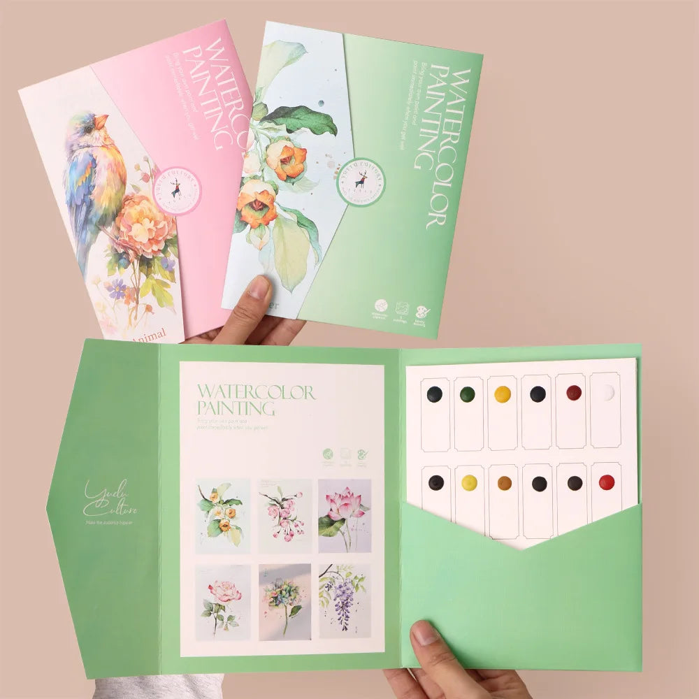 6 creative watercolor painting sets, including watercolor paper and pigments for artistic painting and coloring