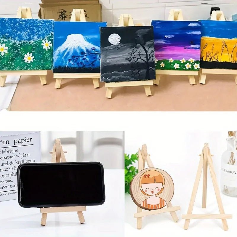 1 set of painting kit, 1 drawing board, 1 easel, 2 pens, 6 colors of paint, 1 palette, mini drawing board, acrylic paint