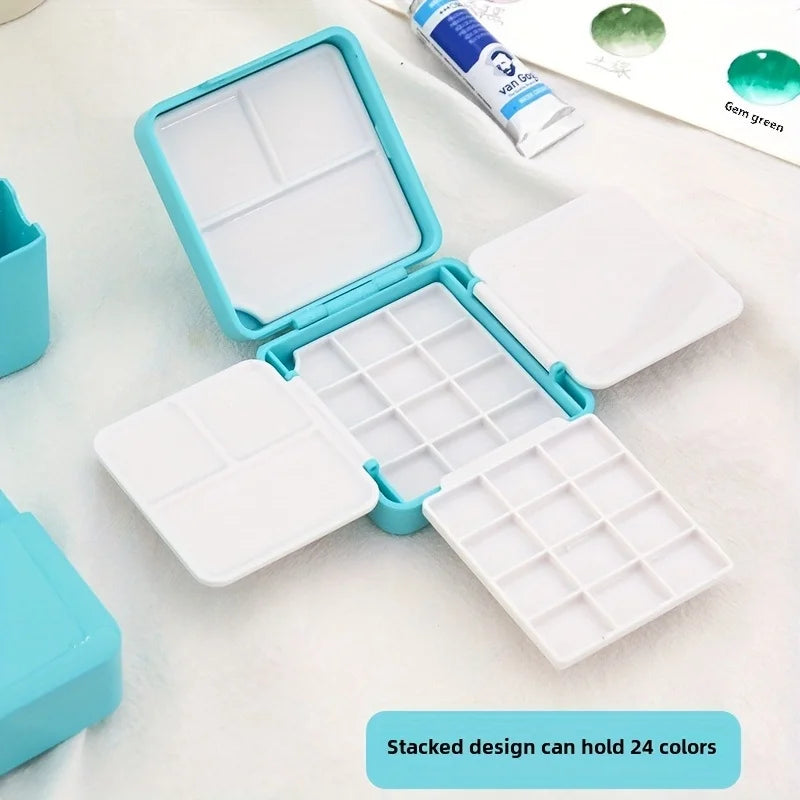 1 Set Portable Watercolor Painting Set, with 24 Half-Box Storage, Mini Plastic Art Supplies Box,Suitable for Artists