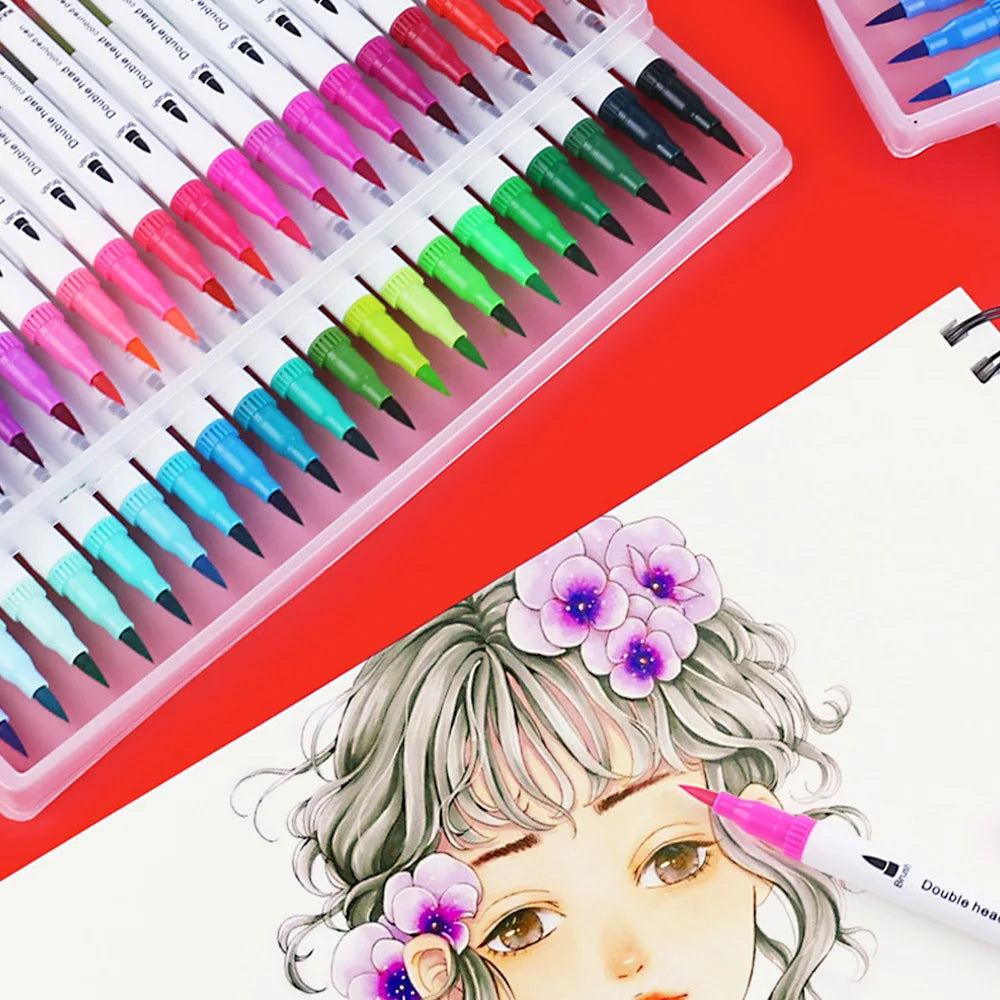 12/24/36/48 PCS Colored Art Sketching Markers Drawing Set Double-head Watercolor paint brush pen Diary supplies Stationery